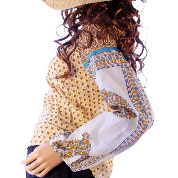 LUCKY BRAND 70's Inspired Cotton Print Peasant Blouse Top Women's S - Picture 5 of 8